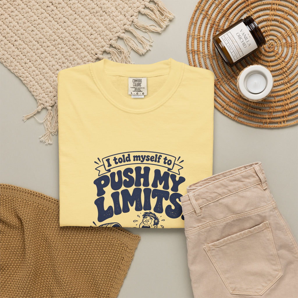 Push My Limits – Funny Gym & Fitness T-Shirt – Bad Advice Club product mockup