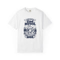 Find Myself – Funny Outdoor Escapes T-Shirt – White – Bad Advice Club product mockup