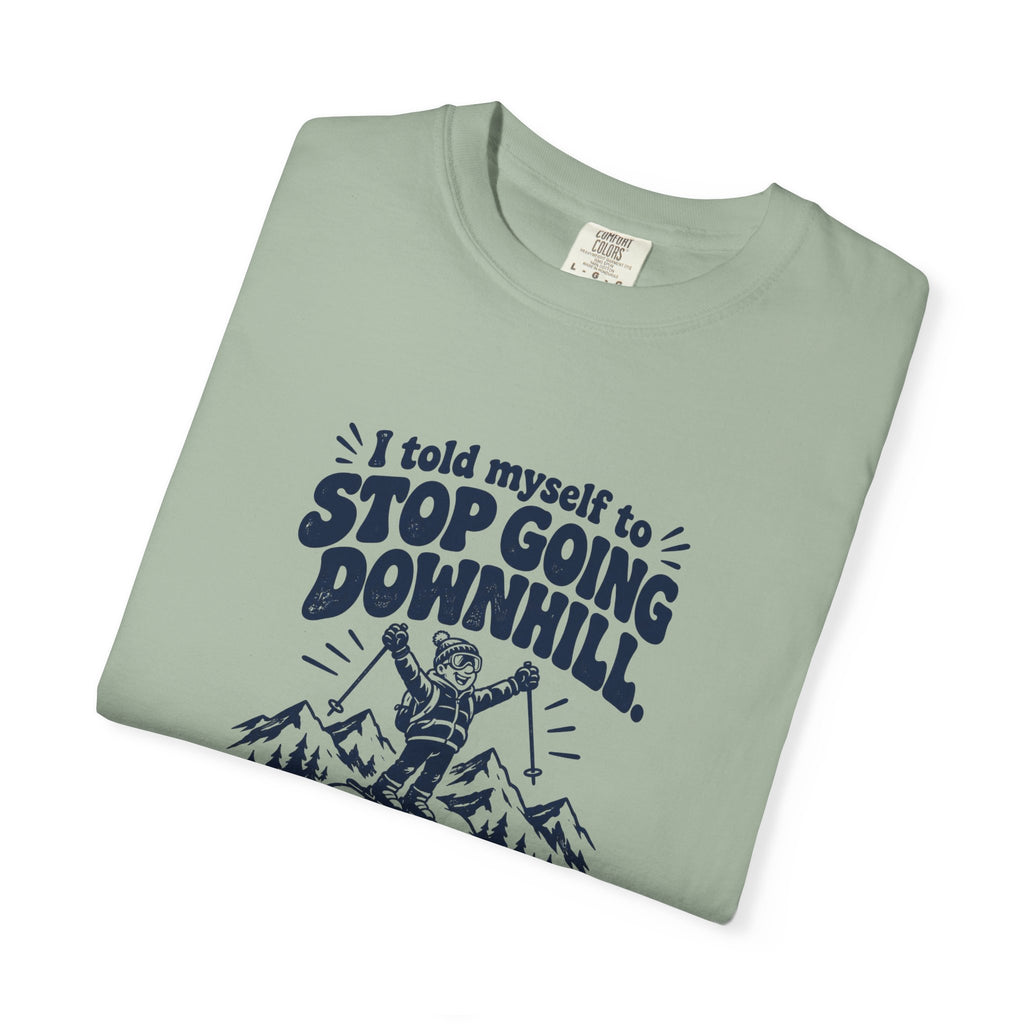 Going Downhill – Funny Ski & Snow T-Shirt – Bad Advice Club product mockup