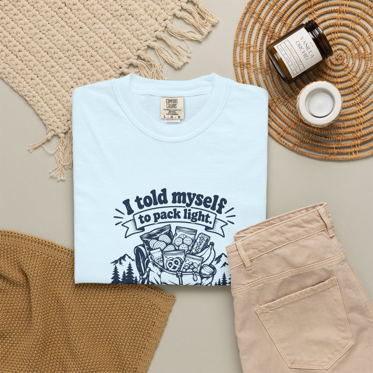 Pack Light – Funny Outdoor Escapes T-Shirt – Bad Advice Club product mockup