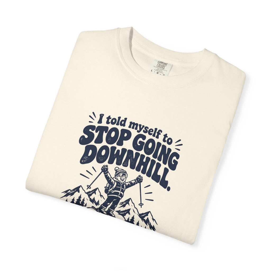 Going Downhill – Funny Ski & Snow T-Shirt – Bad Advice Club product mockup