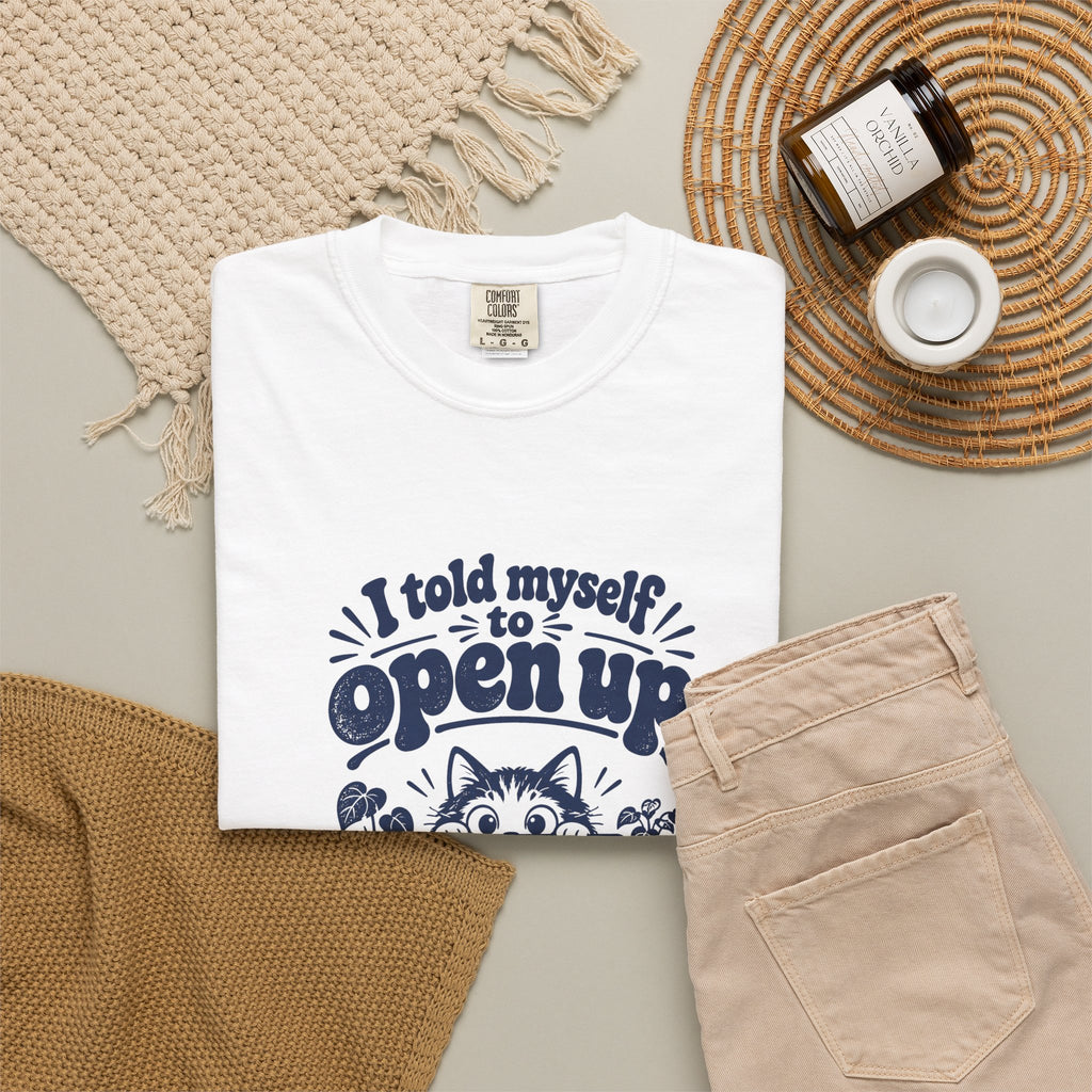Open Up – Funny Social Battery T-Shirt – Bad Advice Club product mockup
