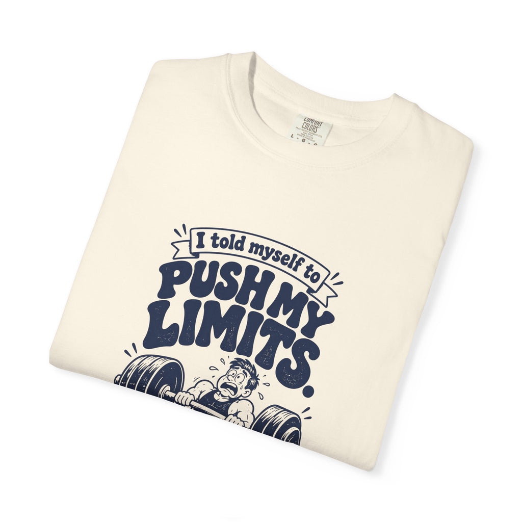 Push My Limits – Funny Gym & Fitness T-Shirt – Bad Advice Club product mockup