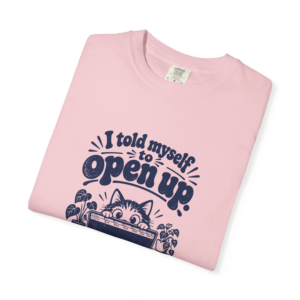 Open Up – Funny Social Battery T-Shirt – Bad Advice Club product mockup