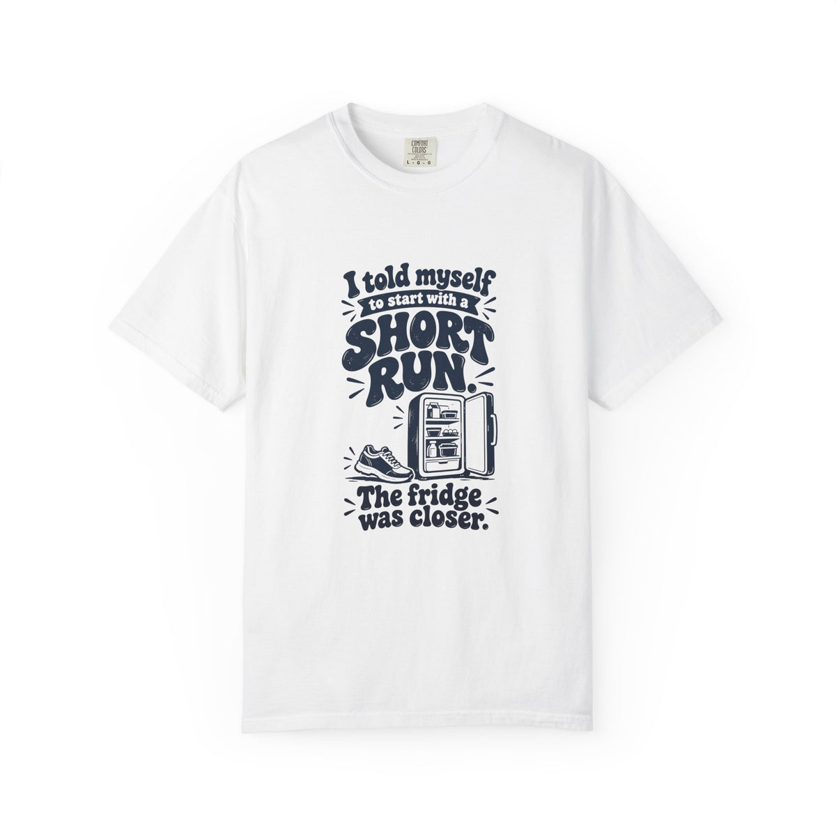 Short Run – Funny Running T-Shirt – White – Bad Advice Club product mockup