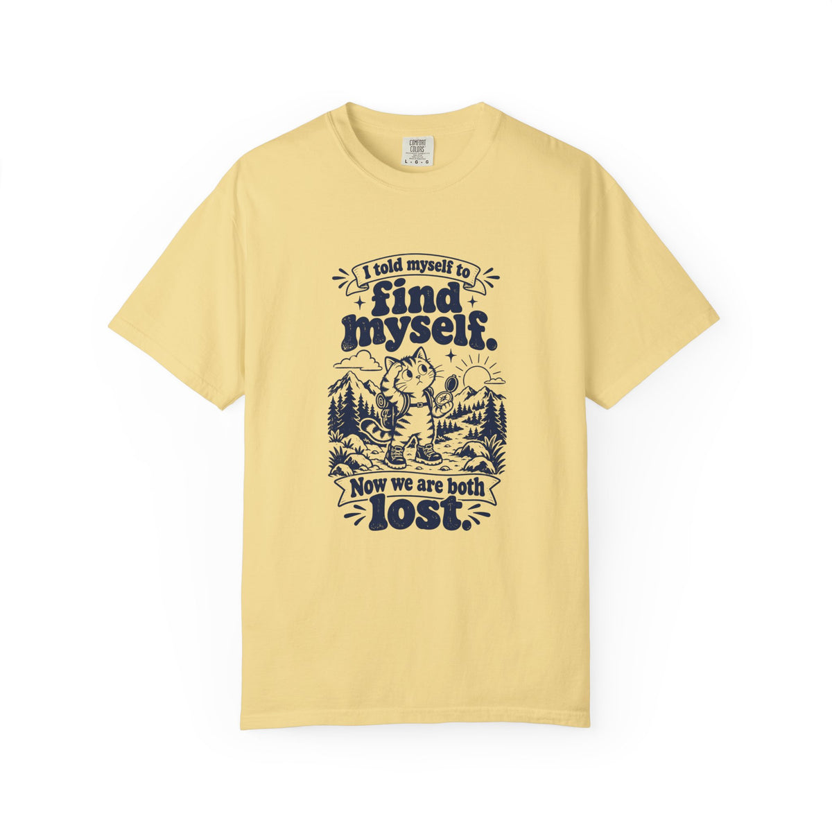 Find Myself – Funny Outdoor Escapes T-Shirt – Butter – Bad Advice Club product mockup