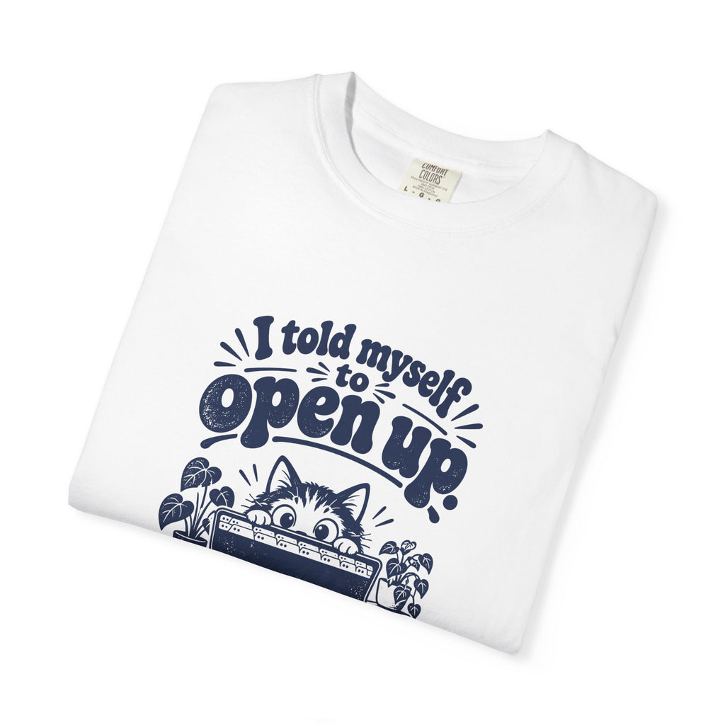 Open Up – Funny Social Battery T-Shirt – Bad Advice Club product mockup