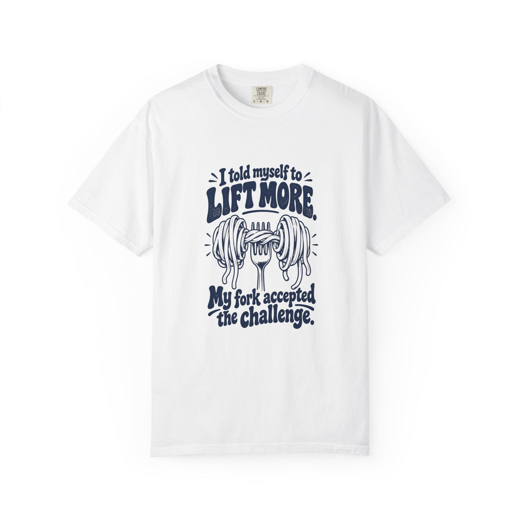 Lift More – Funny Gym & Fitness T-Shirt – White – Bad Advice Club product mockup