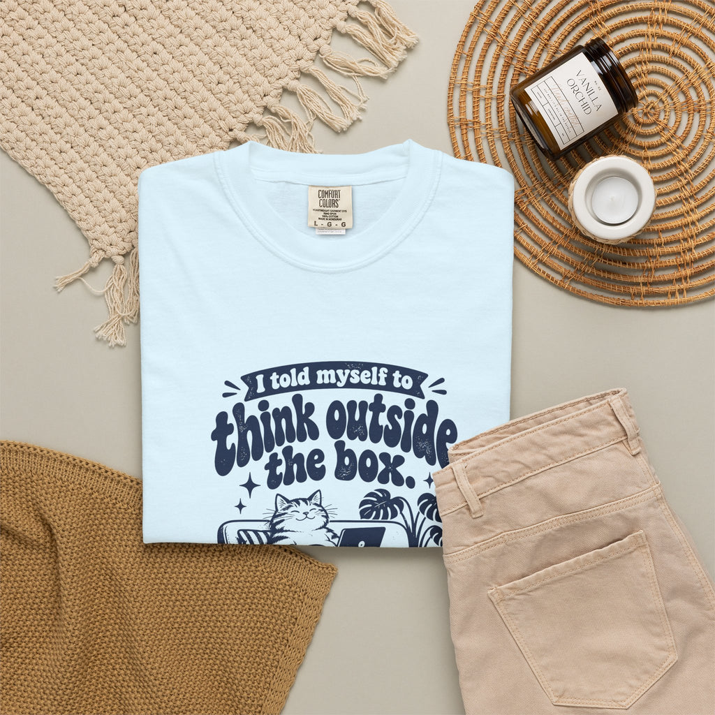 Outside the Box – Funny Work & Procrastination T-Shirt – Bad Advice Club product mockup