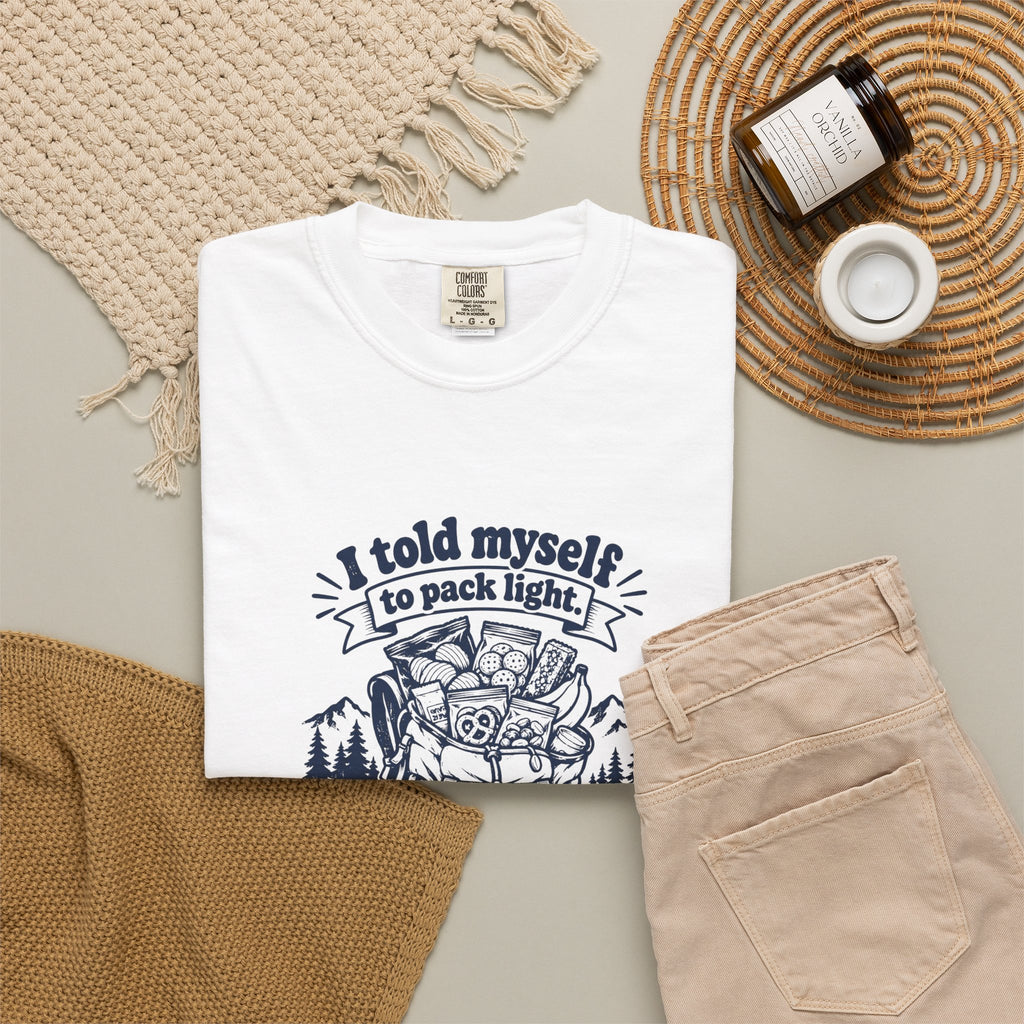 Pack Light – Funny Outdoor Escapes T-Shirt – Bad Advice Club product mockup