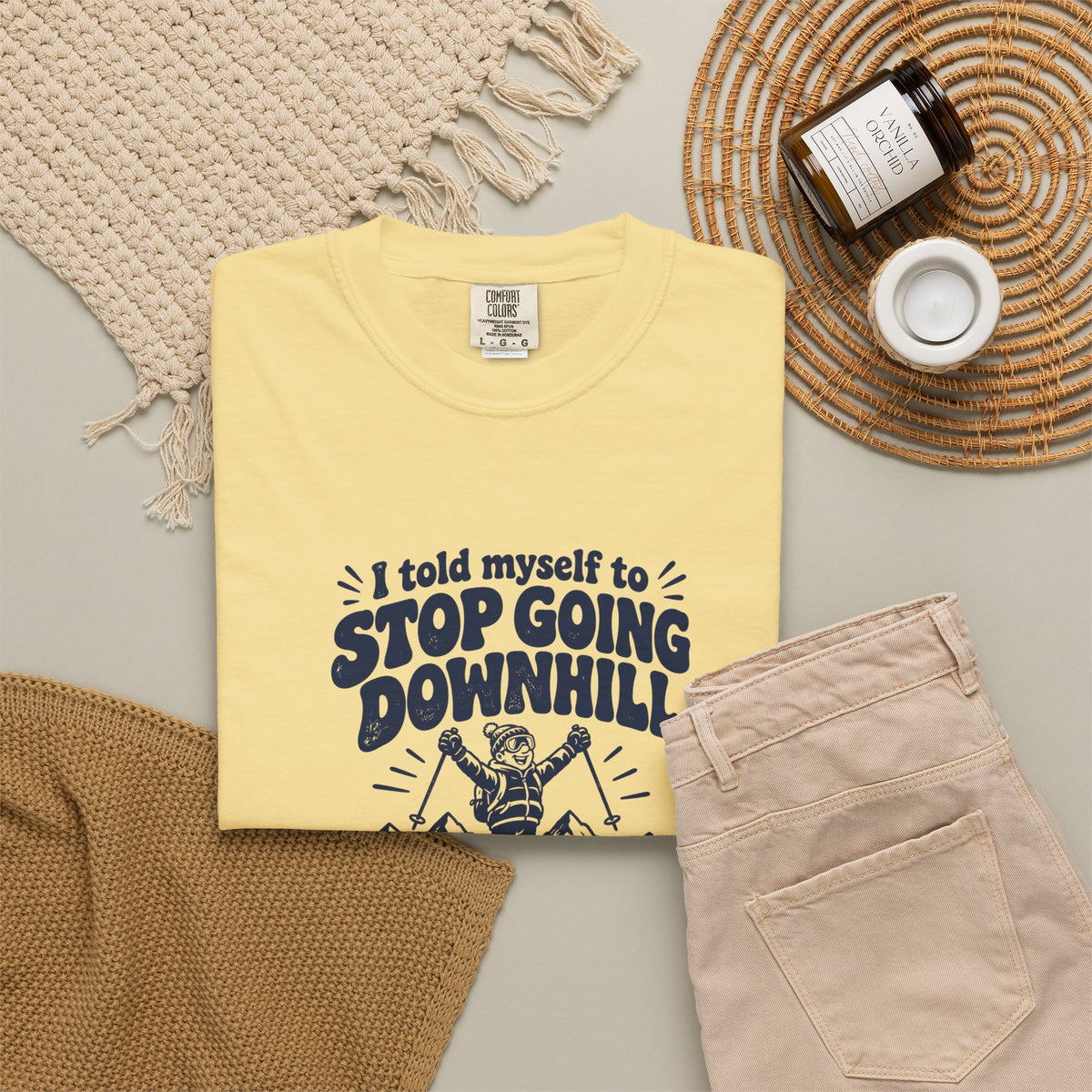 Going Downhill – Funny Ski & Snow T-Shirt – Bad Advice Club product mockup