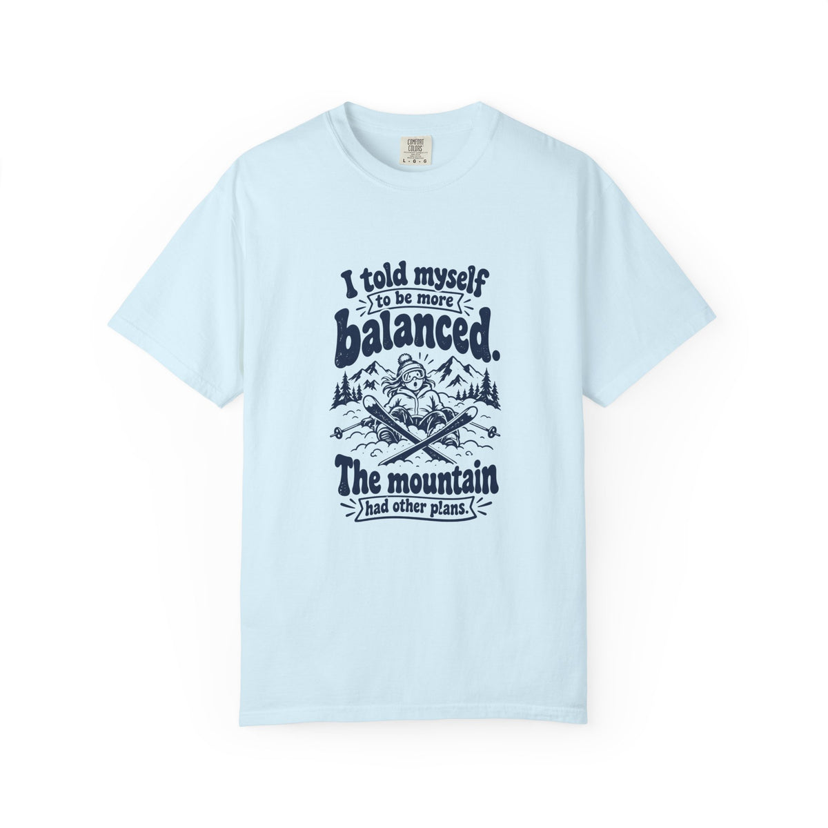 More Balanced – Funny Ski & Snow T-Shirt – Chambray – Bad Advice Club product mockup