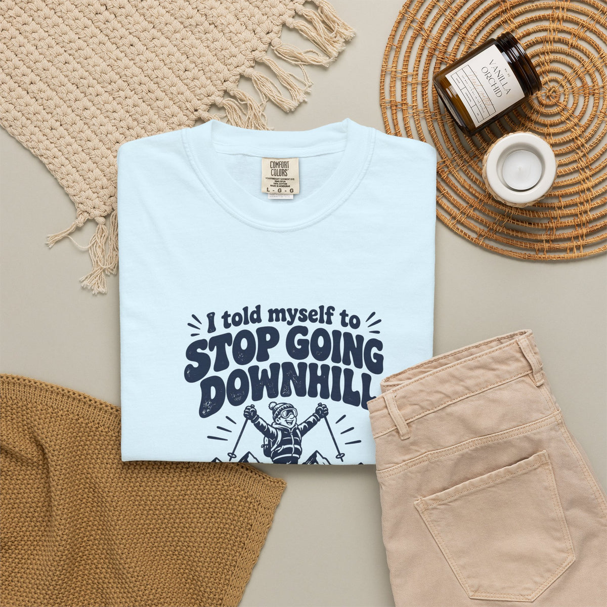 Going Downhill – Funny Ski & Snow T-Shirt – Bad Advice Club product mockup