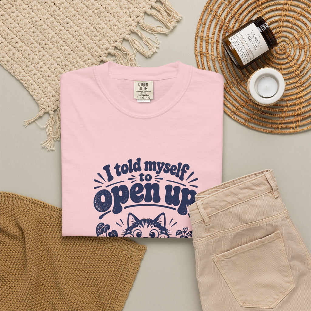 Open Up – Funny Social Battery T-Shirt – Bad Advice Club product mockup