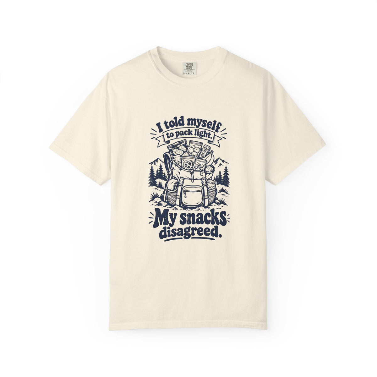 Pack Light – Funny Outdoor Escapes T-Shirt – Ivory – Bad Advice Club product mockup