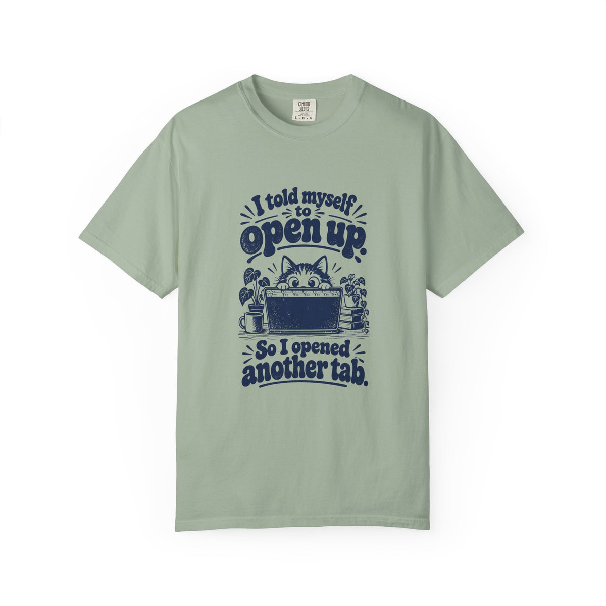 Open Up – Funny Social Battery T-Shirt – Bay – Bad Advice Club product mockup