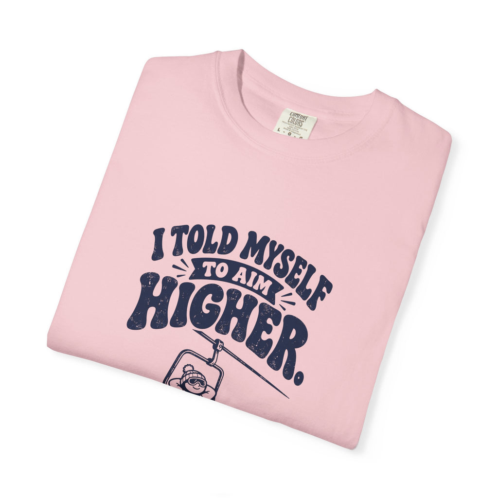 Aim Higher – Funny Ski T-Shirt – Bad Advice Club product mockup