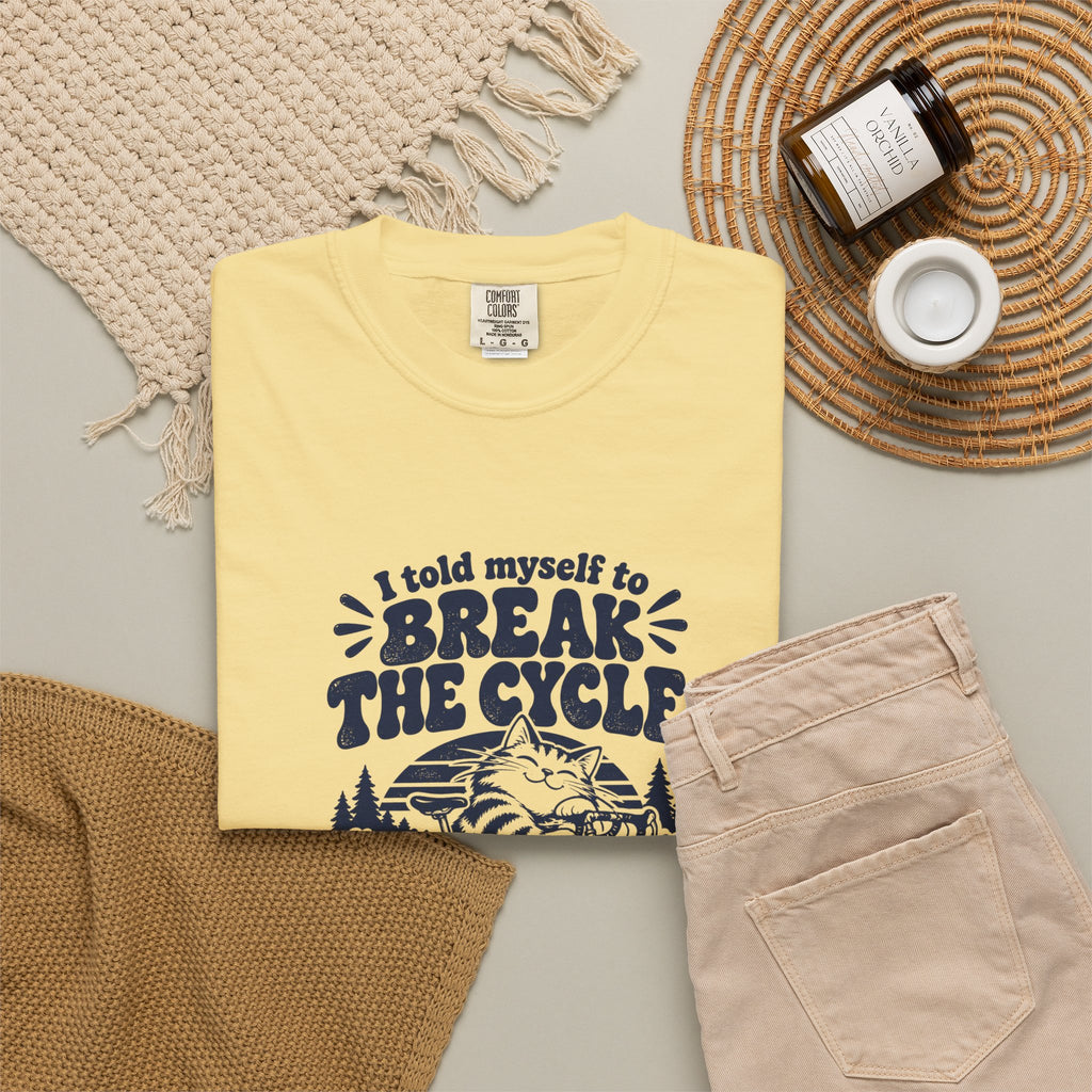 Break the Cycle – Funny Cycling T-Shirt – Bad Advice Club product mockup