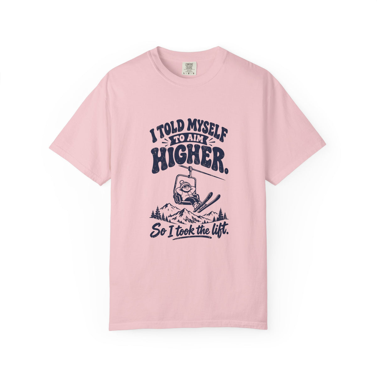 Aim Higher – Funny Ski T-Shirt – Blossom – Bad Advice Club product mockup