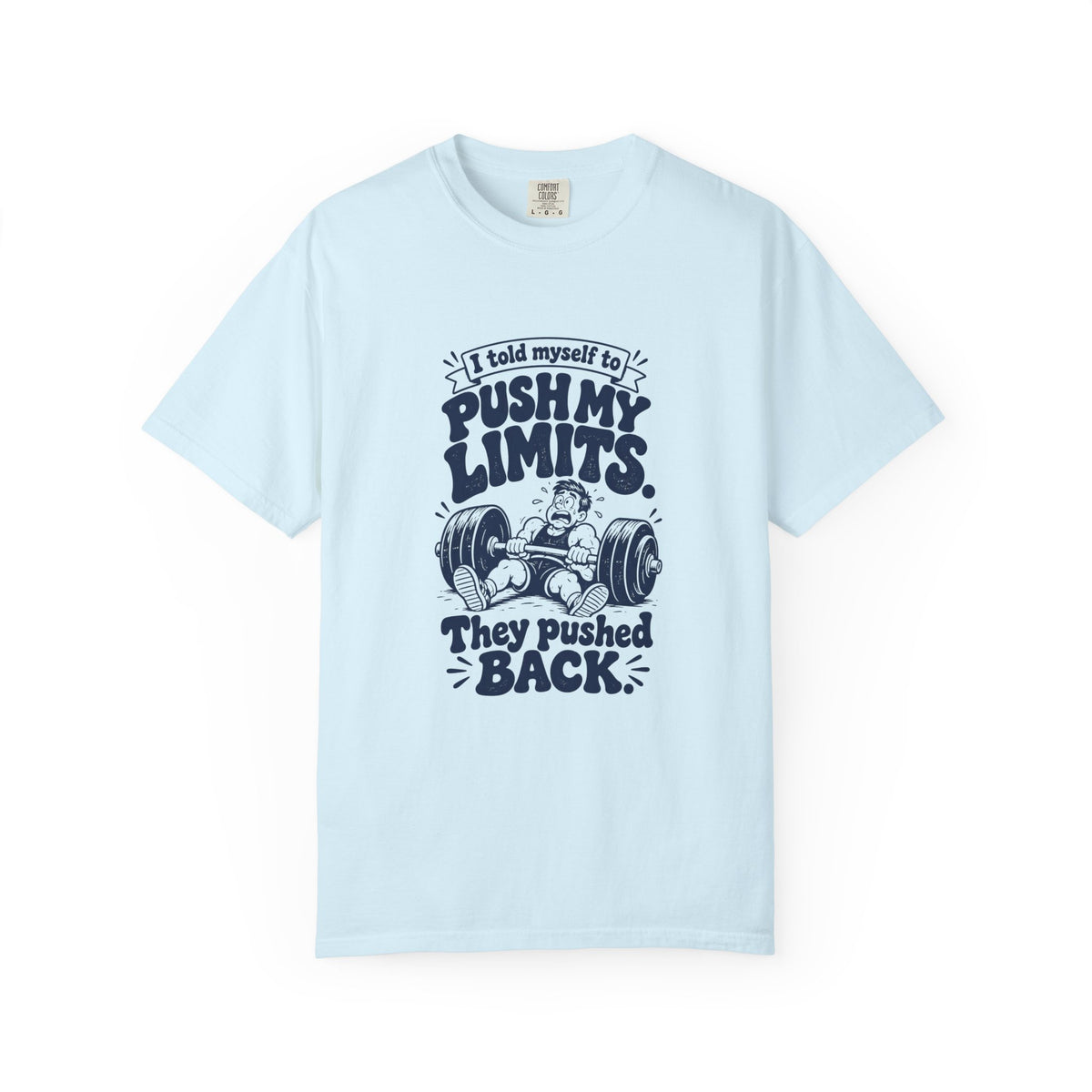 Push My Limits – Funny Gym & Fitness T-Shirt – Chambray – Bad Advice Club product mockup