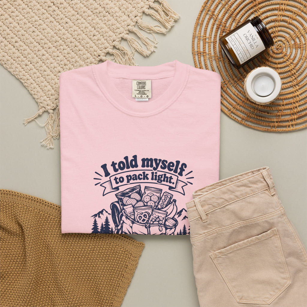 Pack Light – Funny Outdoor Escapes T-Shirt – Bad Advice Club product mockup