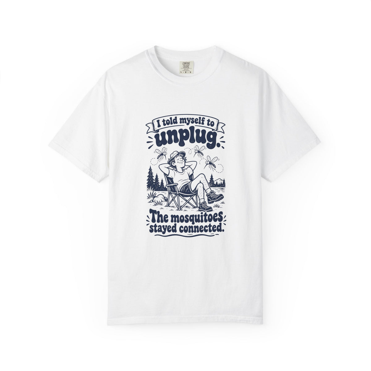 Unplug – Funny Outdoor Escapes T-Shirt – White – Bad Advice Club product mockup