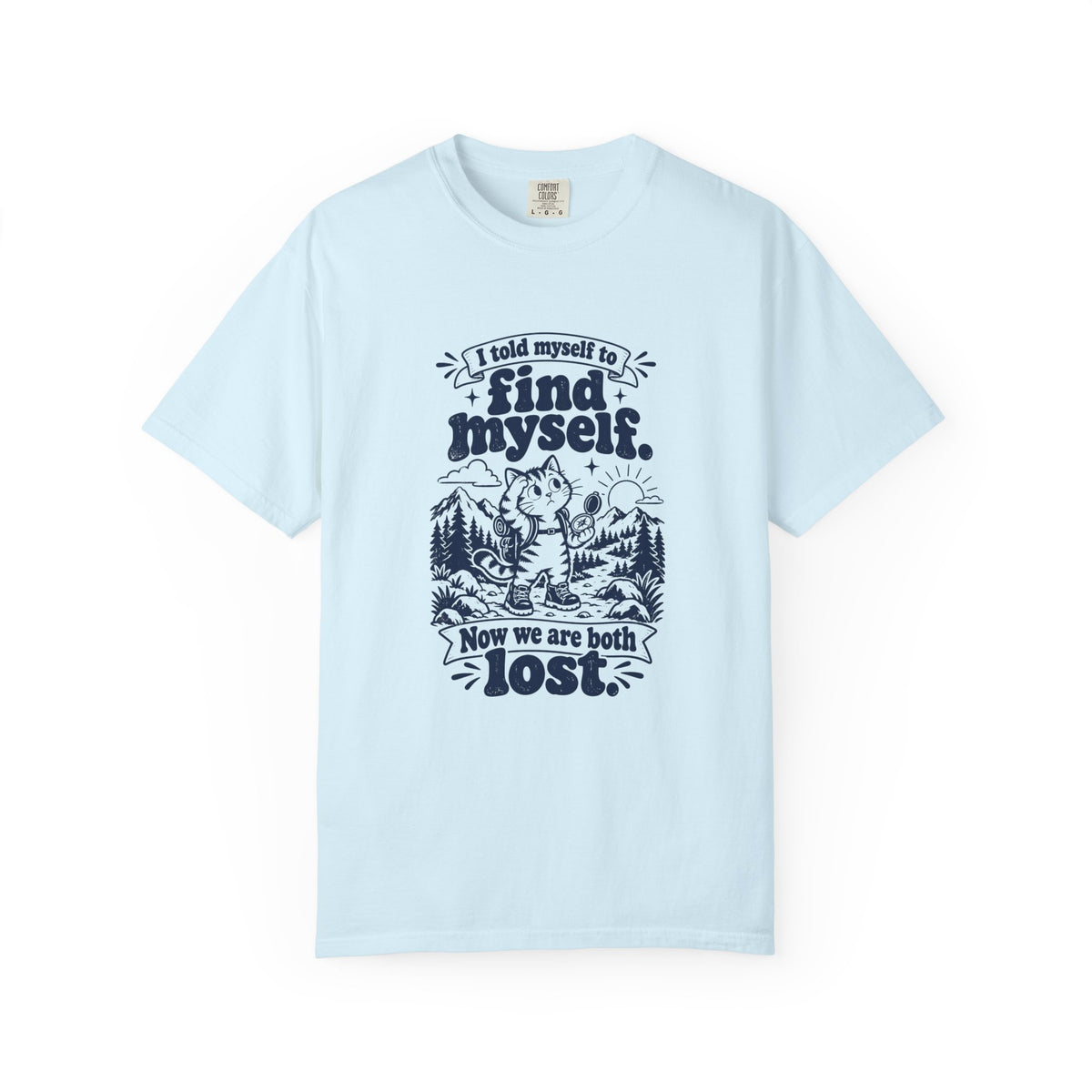Find Myself – Funny Outdoor Escapes T-Shirt – Chambray – Bad Advice Club product mockup
