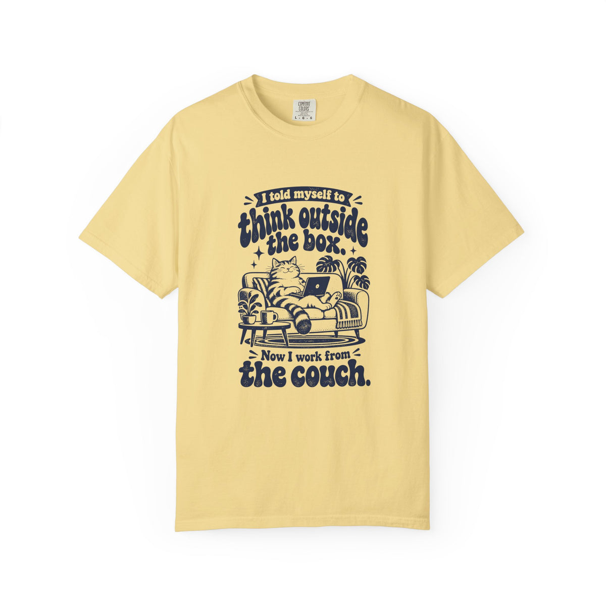 Outside the Box – Funny Work & Procrastination T-Shirt – Butter – Bad Advice Club product mockup
