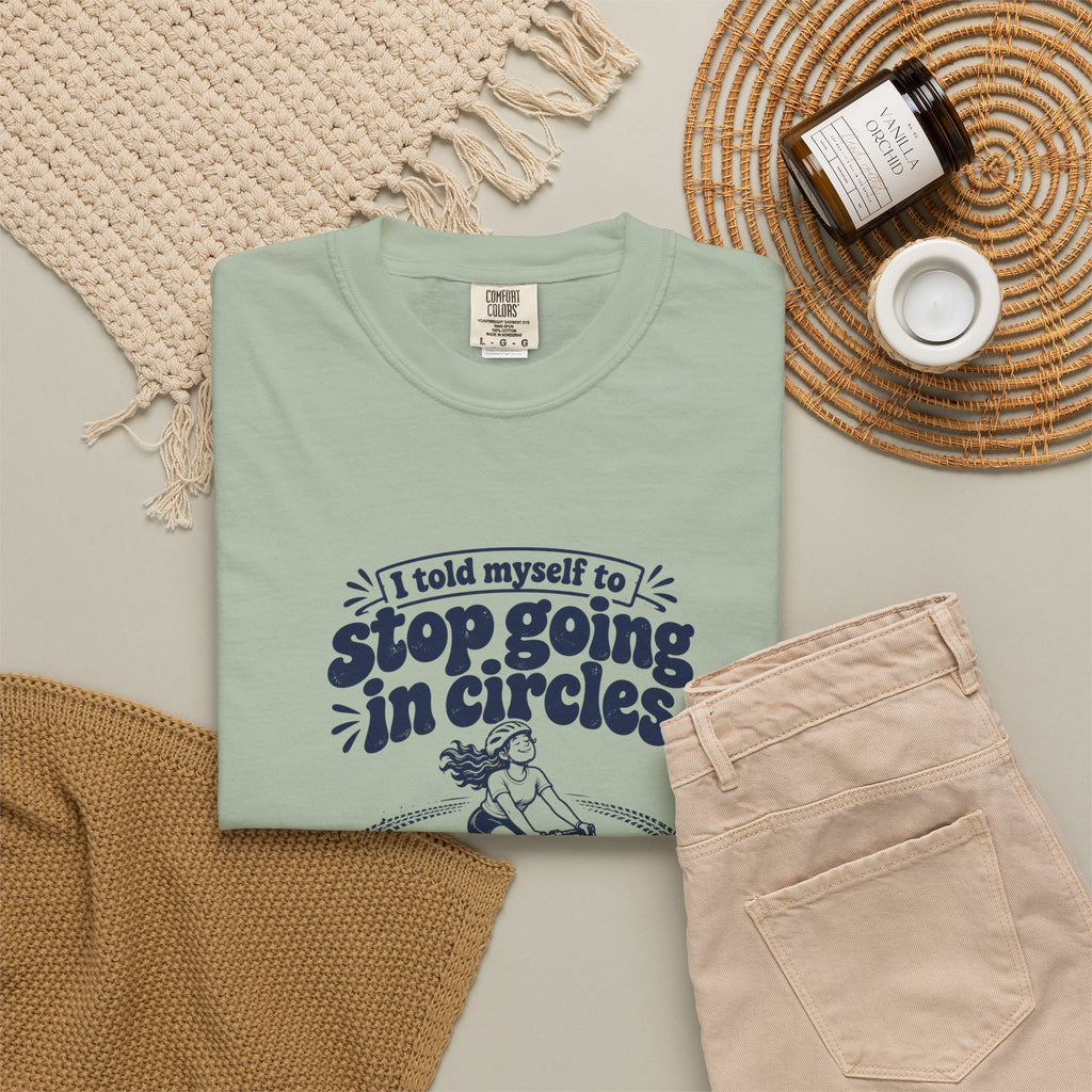 Going in Circles – Funny Cycling T-Shirt – Bad Advice Club product mockup