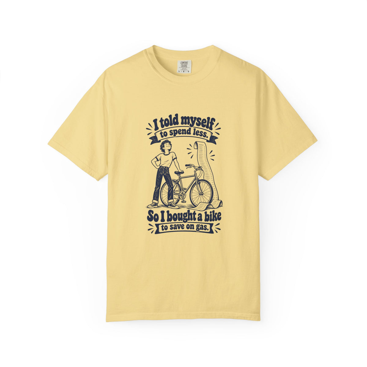 Save on Gas – Funny Cycling T-Shirt – Butter – Bad Advice Club product mockup