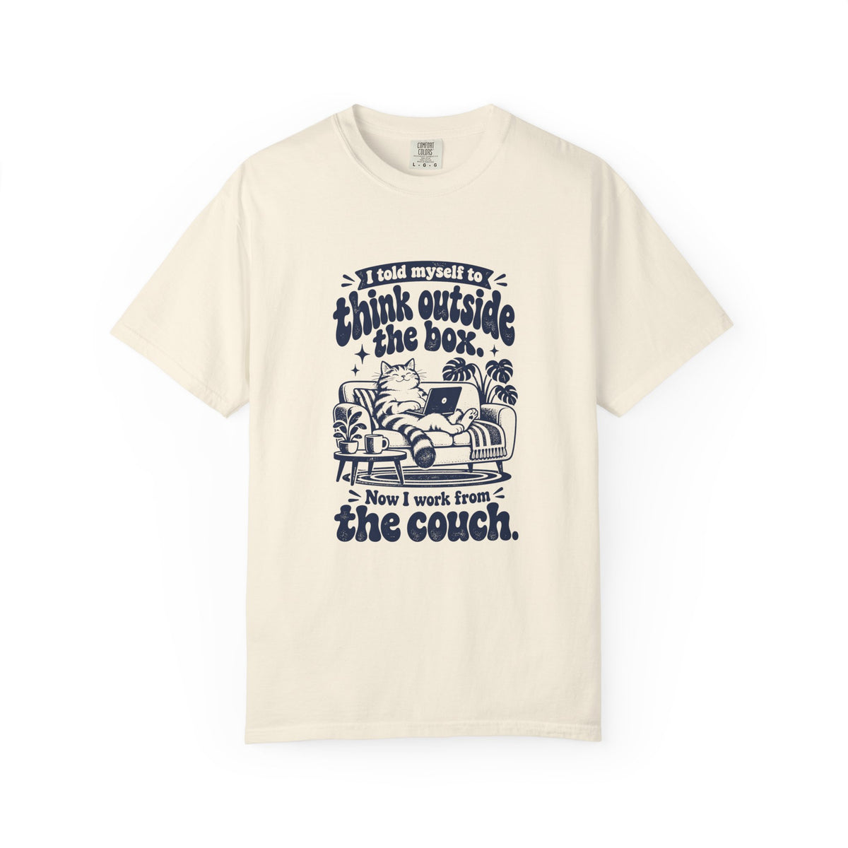Outside the Box – Funny Work & Procrastination T-Shirt – Ivory – Bad Advice Club product mockup