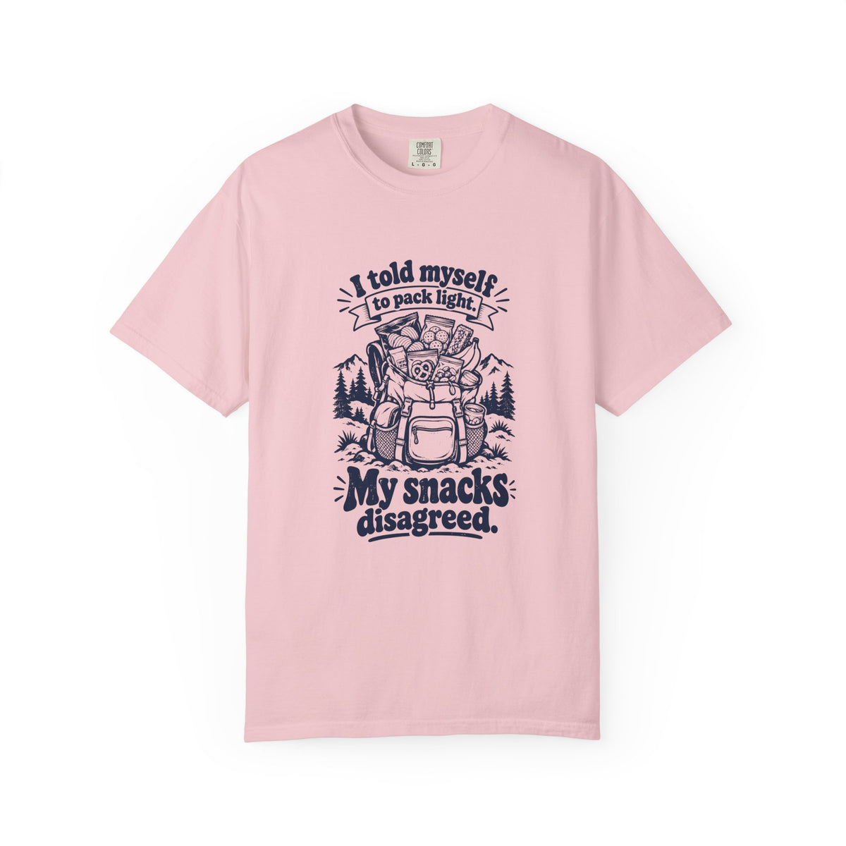 Pack Light – Funny Outdoor Escapes T-Shirt – Blossom – Bad Advice Club product mockup