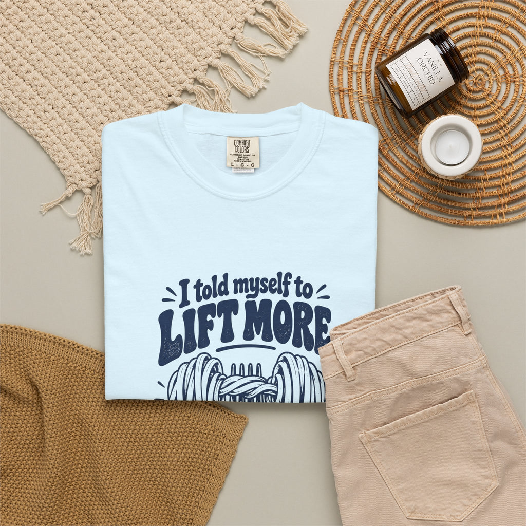 Lift More – Funny Gym & Fitness T-Shirt – Bad Advice Club product mockup