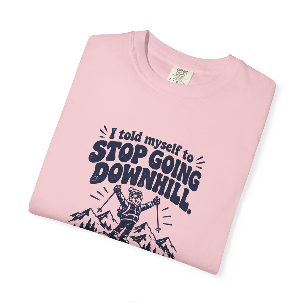 Going Downhill – Funny Ski & Snow T-Shirt – Bad Advice Club product mockup
