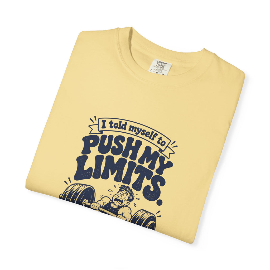 Push My Limits – Funny Gym & Fitness T-Shirt – Bad Advice Club product mockup