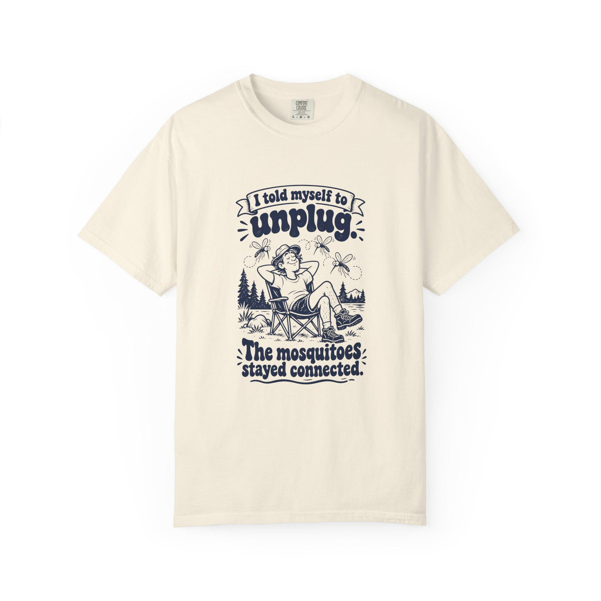 Unplug – Funny Outdoor Escapes T-Shirt – Ivory – Bad Advice Club product mockup