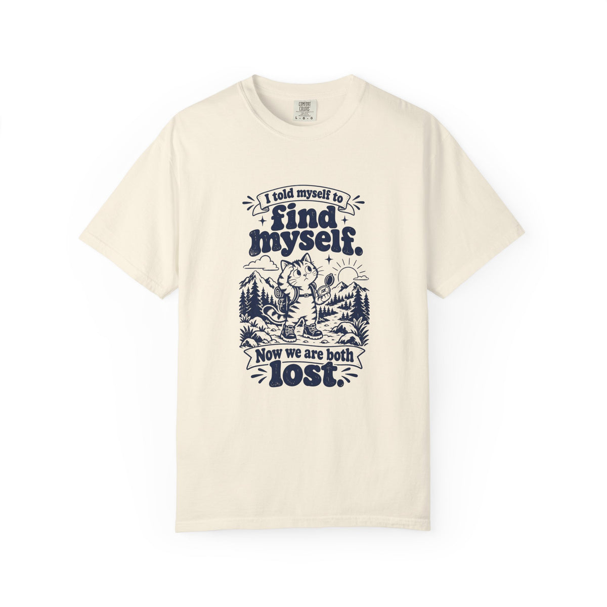 Find Myself – Funny Outdoor Escapes T-Shirt – Ivory – Bad Advice Club product mockup