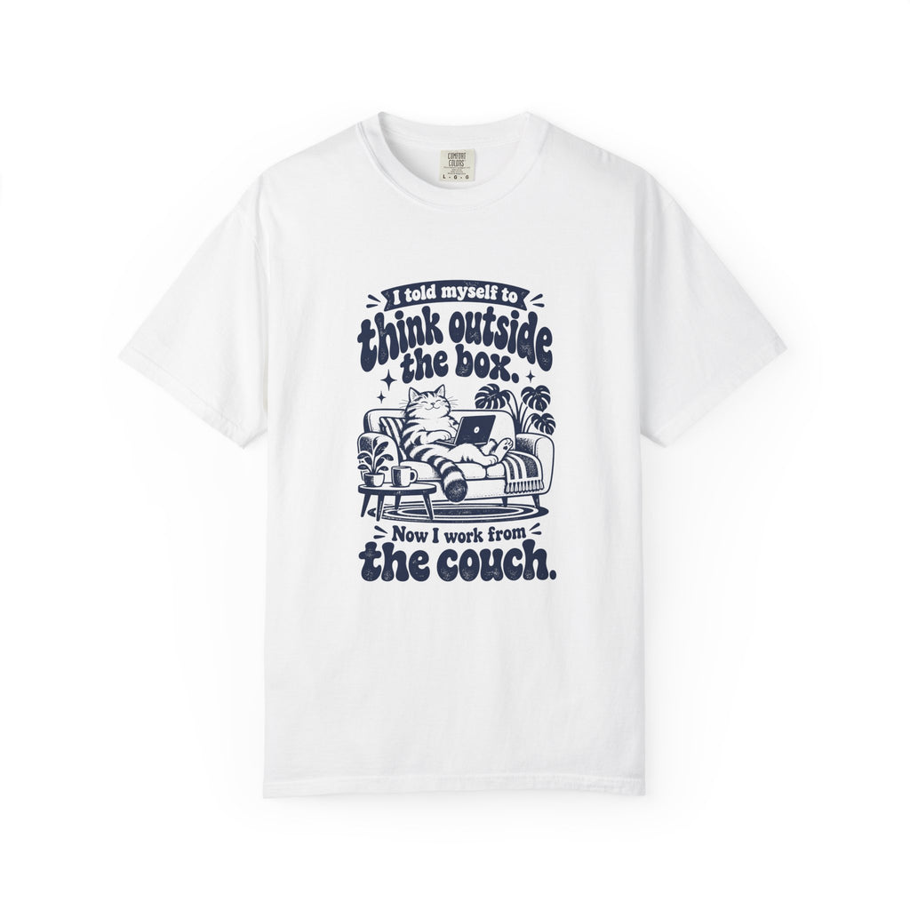 Outside the Box – Funny Work & Procrastination T-Shirt – White – Bad Advice Club product mockup